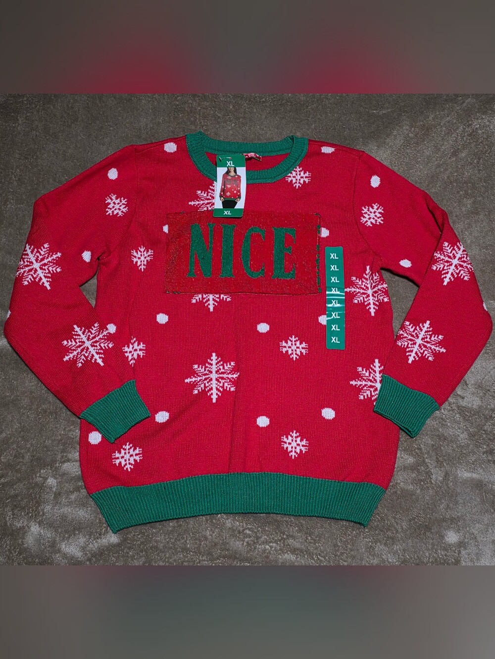 BNWT Womens To Be Jolly Naughty/Nice Sequin Christmas Sweater size XL